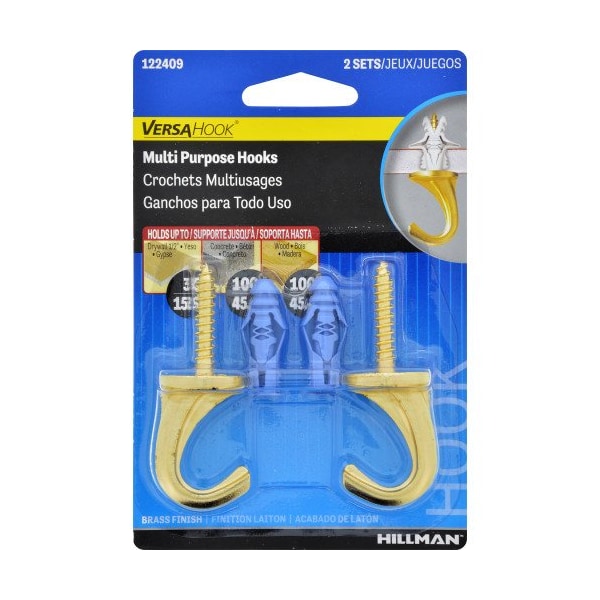 Brass Small Versa Hook 75 Lb. Cap. 2 Pk, 5PK